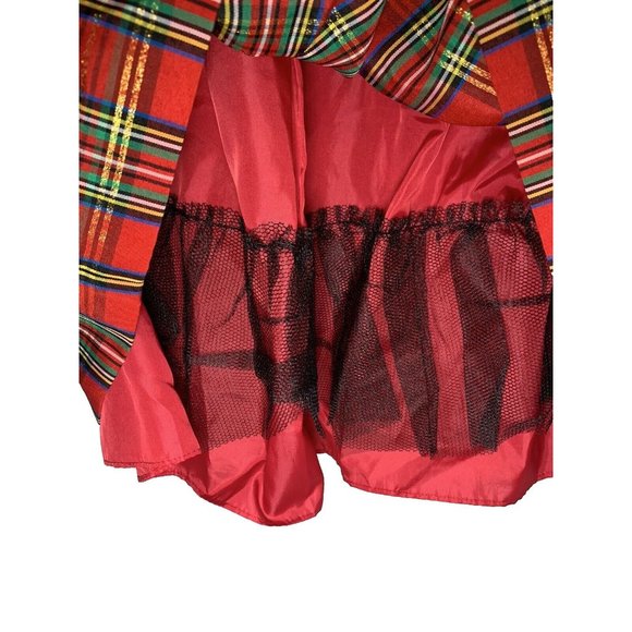 Brooke Lindsay Red Velour Top Plaid Christmas Dress Under Petticoat 4T - Picture 5 of 10